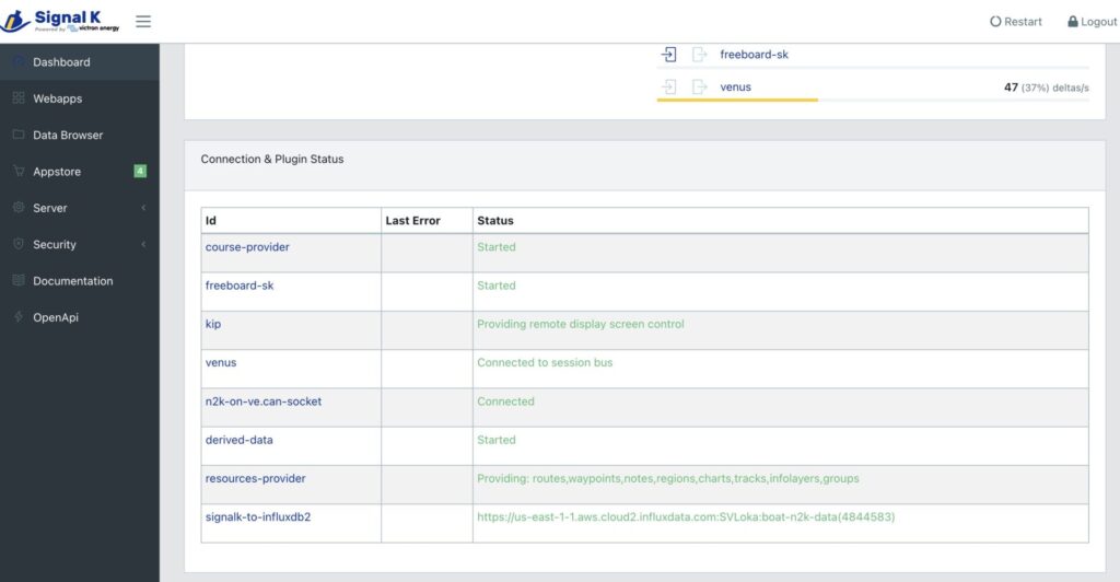 a screenshot of a webpage that is the landing page of the signalk server